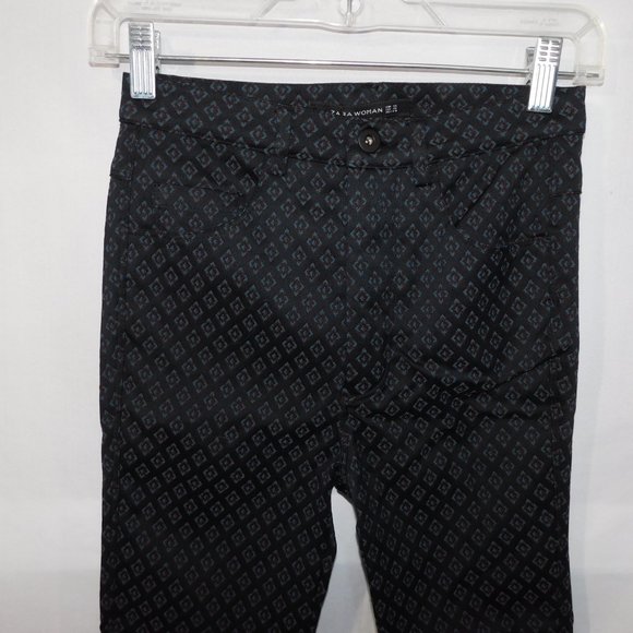 Zara Women's XS Black Blue Red Diamond Pattern Pant - New w Tag - Picture 3 of 12